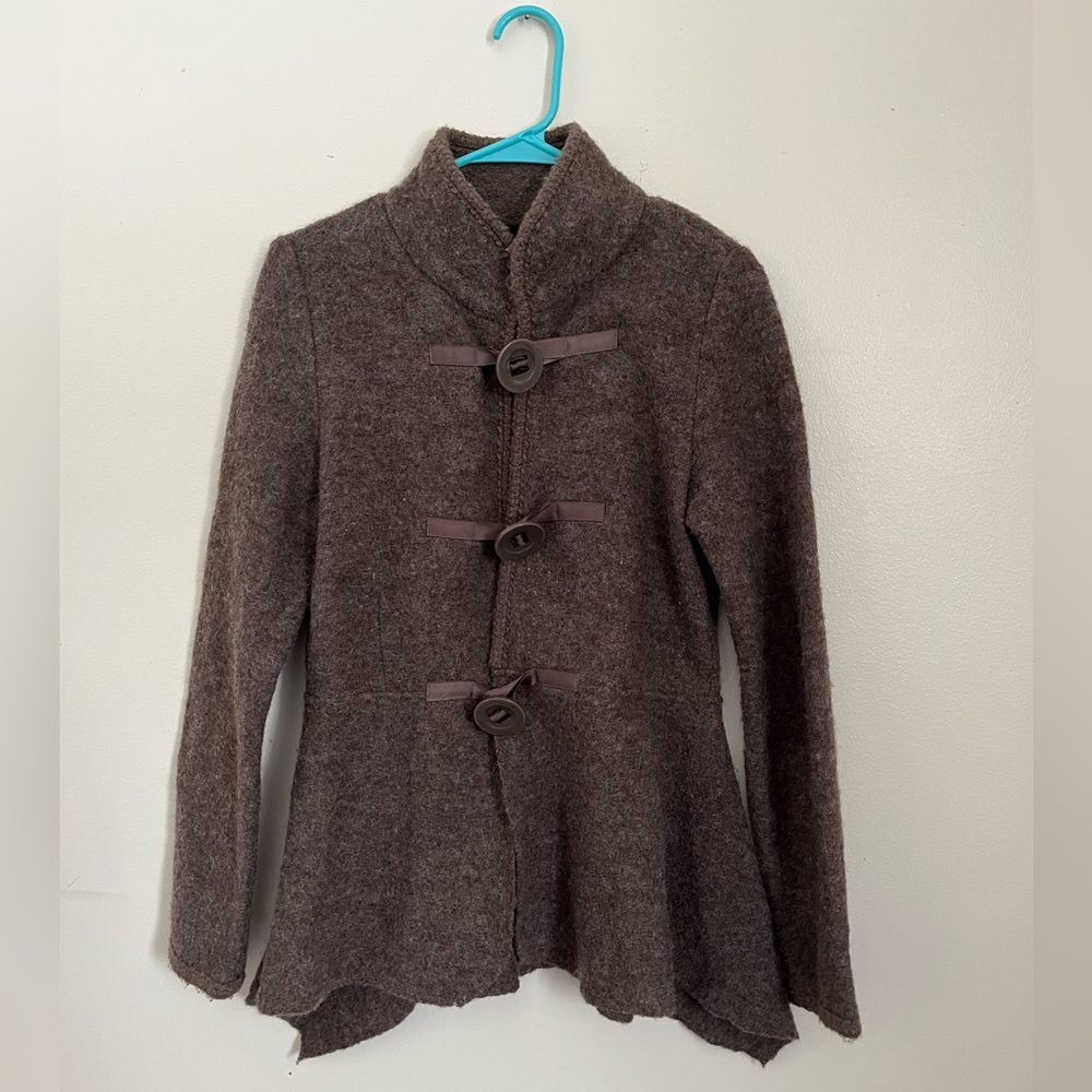 CYNTHIA ROWLEY Sz S Wool Cardigan Sweater Coat NWOT STEAM PUNK PLUM BROWN